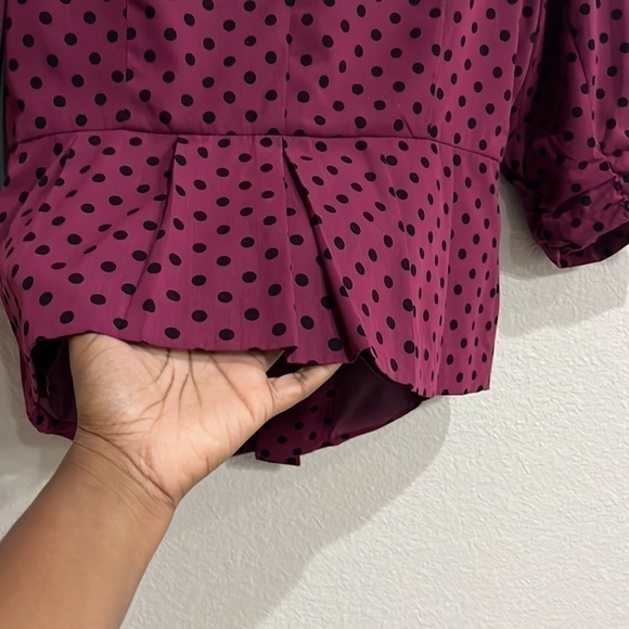 Elle Womens Purple Black Polka Dot Pleated Open Front Blazer Top Size Large - Picture 9 of 10